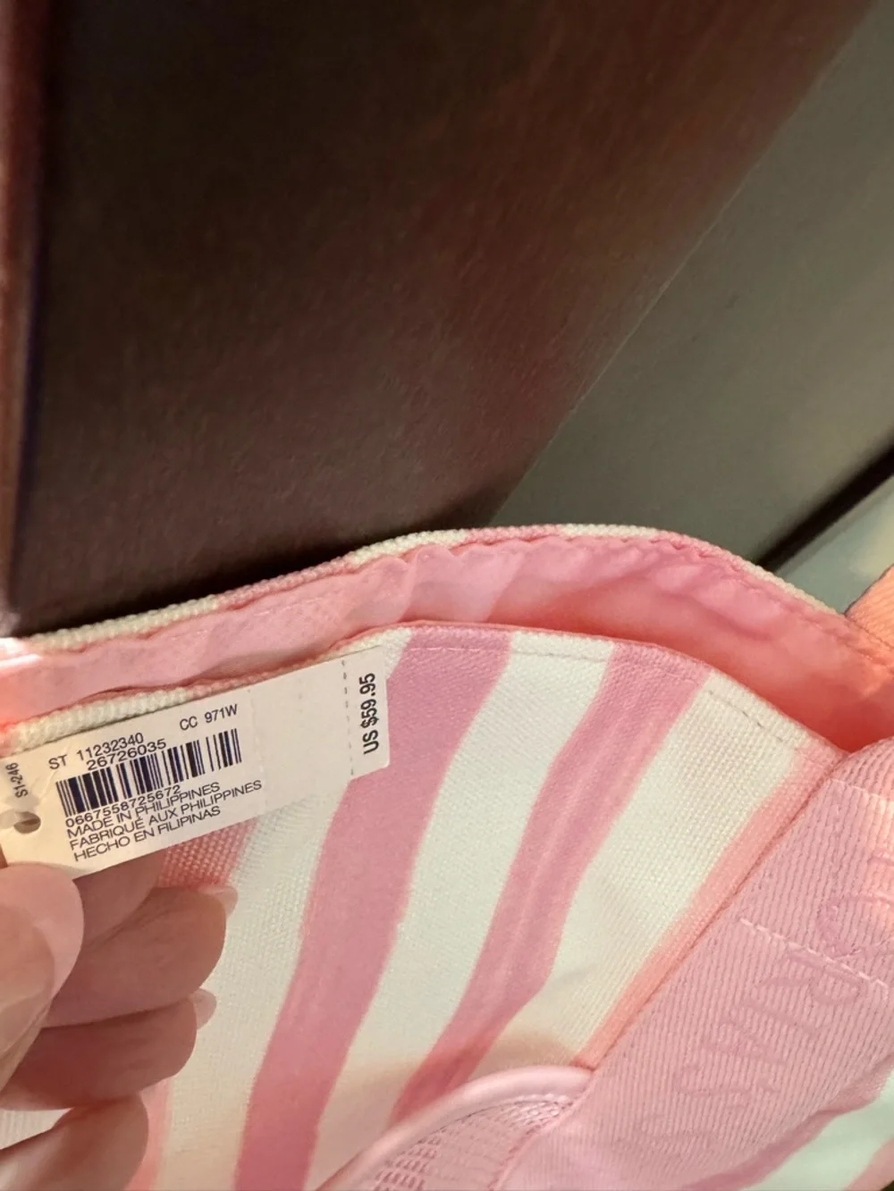 NWT Victoria's Secret Pink & White Striped Canvas Tote cooler on bottom half - Picture 3 of 6